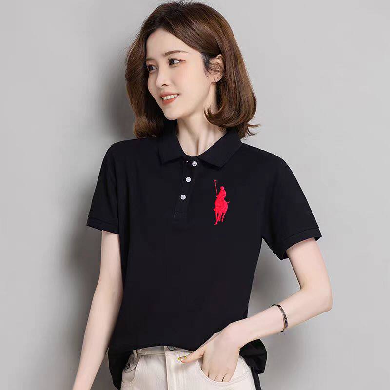 LuxeRose法式纯棉polo衫女夏季翻领短袖恤宽松大码女士装休闲上衣