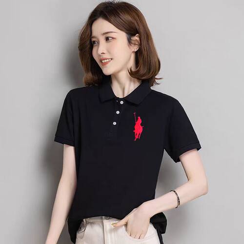 polo女翻领T恤宽松大码休闲上衣S