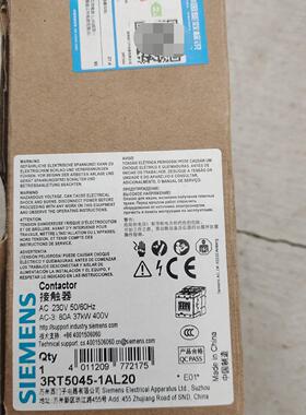 3RT5045-1AL20 接触器 AC230V 80A 37kW 工控低压电器议价维修