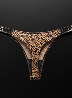 性感丁字裤女水钻无痕内裤欧美钻饰闪亮T裤法式宫庭轻奢豹纹tback