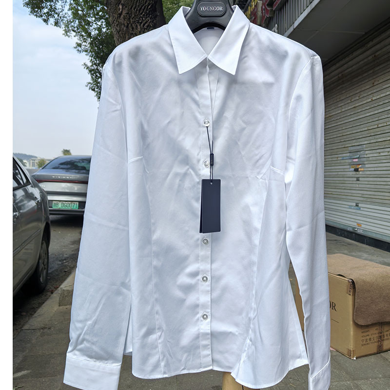 雅戈尔女式衬衫女工装纯白衬衫棉绦长袖白衬衫女上班工作服衬衫