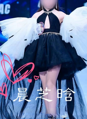 出租女童白色黑色复古赫本风模特走秀儿童车模法式轻奢演出晚礼服