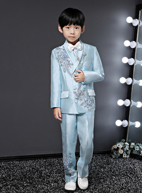 男童海洋蓝色马卡龙模特走秀儿童主持生日钢琴演出亚特兰蒂斯礼服