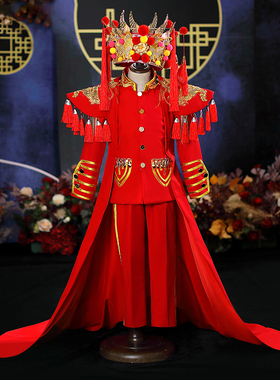 出租儿童岩浆红色登峰华夏龙模特走秀晚礼服男童车模主持演出服