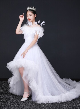 女童宫廷风白色罗马假日模特走秀儿童主持生日宴会钢琴表演礼服