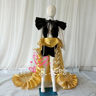 出租女童黑色金色模特走秀国潮CP赛服PK服演出复古港风潮服礼服