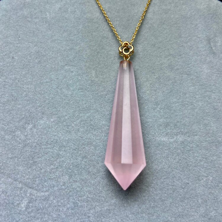 天然粉水晶灵摆吊坠老矿原石挂件18k金扣项链旺人缘旺姻缘