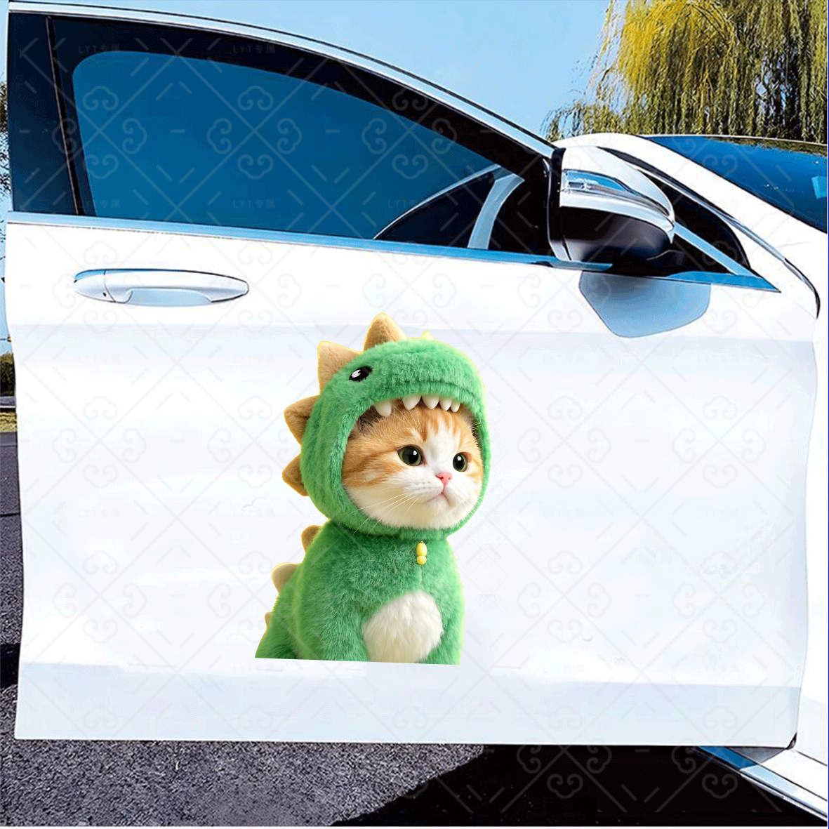 可爱恐龙造型猫咪车贴汽车贴纸