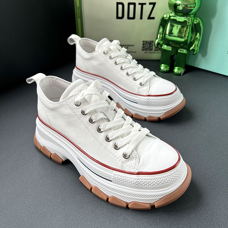 T31休闲粗跟圆头小白鞋拼色