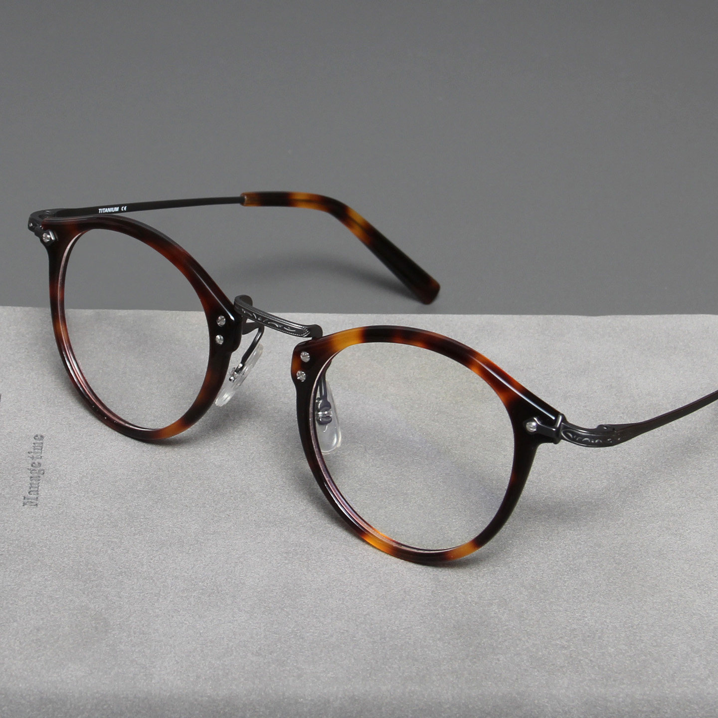 复古超轻圆形框纯钛板材加金属文艺平光防蓝光近视眼镜框架玳瑁色