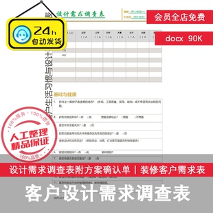 客户生活习惯设计需求调查表附方案确认单装修客户需求表2个docx