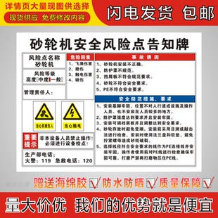砂轮机安全风险点告知牌电力机械机床消防岗位警示牌危险源标识牌