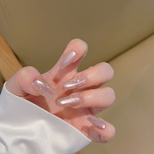 【粉色星河】2025新款香槟碎闪高级感猫眼纯手工穿戴甲