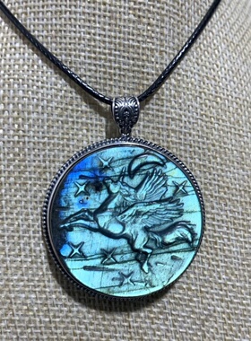 拉长石吊坠银镶嵌雕刻件独角兽鹿兔子天使翅膀玫瑰花头骨蝴蝶马头