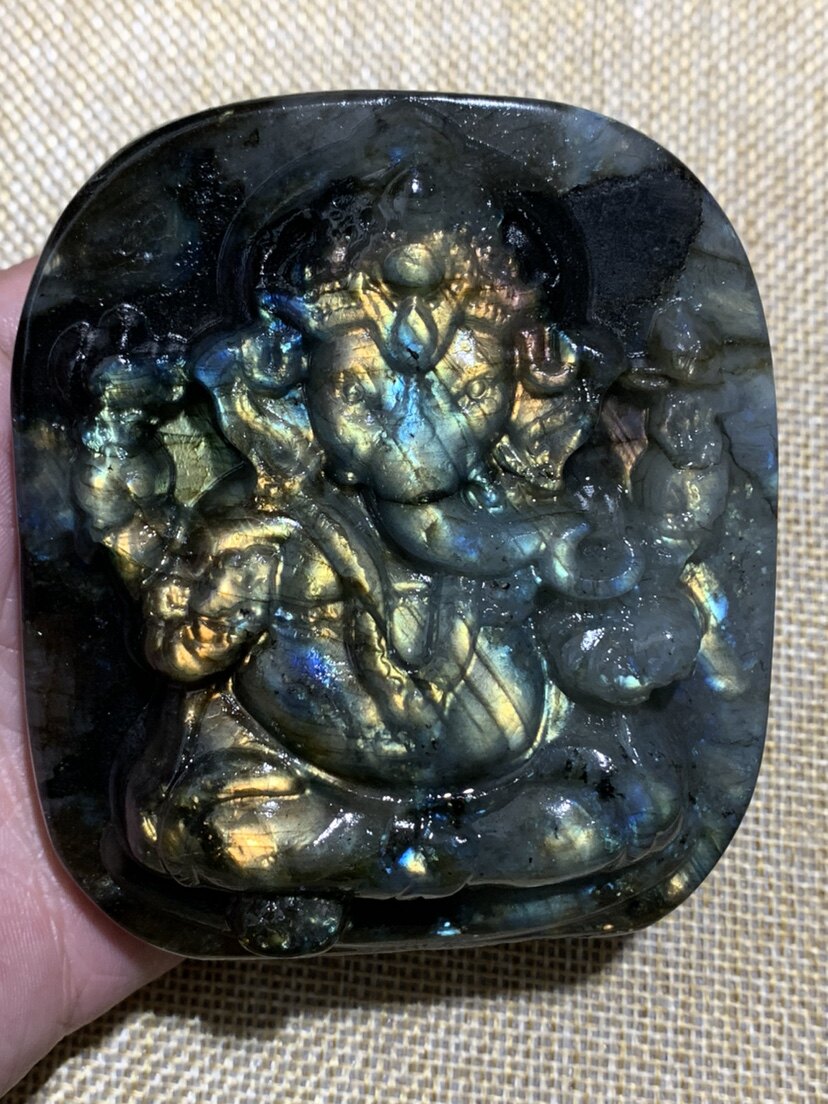 拉长石摆件象神印度吉祥物福娃