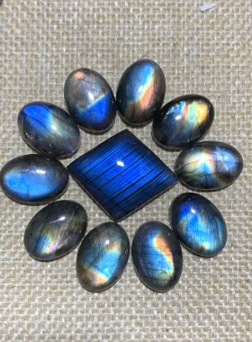 拉长石吊坠椭圆18*13裸石蓝彩虹戒面编绳绕线手工diy镶嵌包边芬兰