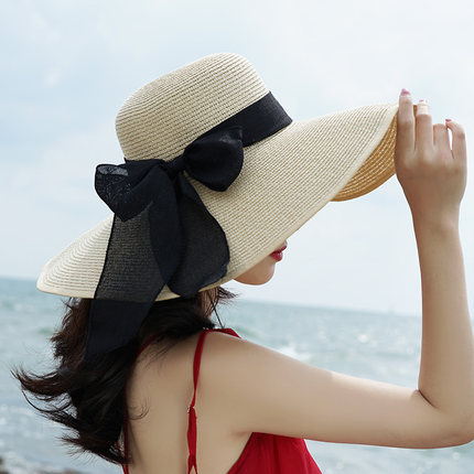 沙滩草帽女夏天帽子防晒海边出游度假韩版百搭大帽檐夏太阳遮阳帽