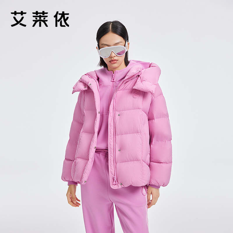 艾莱依蓬松感羽绒服商场同款下摆抽绳设计防风保暖秋冬短款外套女