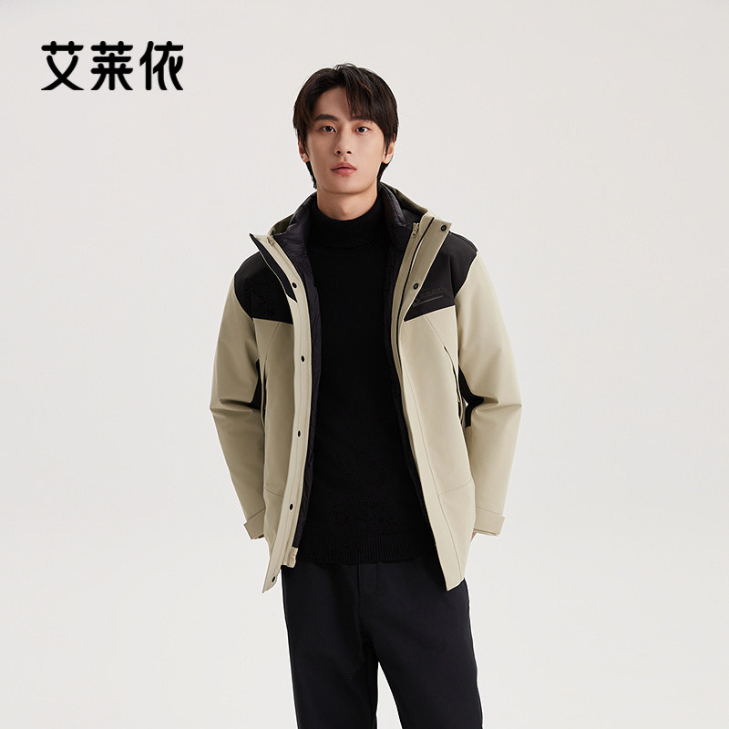 艾莱依情侣款两件套鹅绒服商场同款防风保暖耐磨一衣多穿工装外套