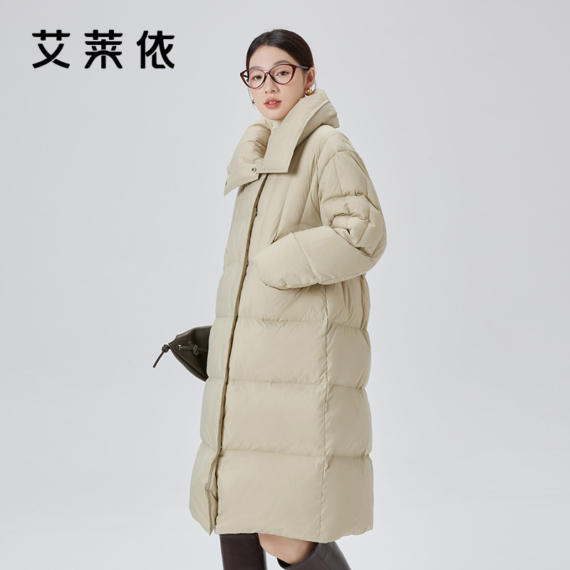 艾莱依立领羽绒服冬季女2023新款鸭绒长款设计感小众气质韩系外套