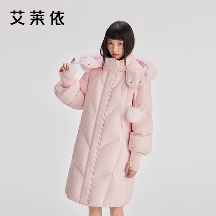 【直播】艾莱依甜美明星同款羽绒服女冬2024新款狐狸毛领长款外套