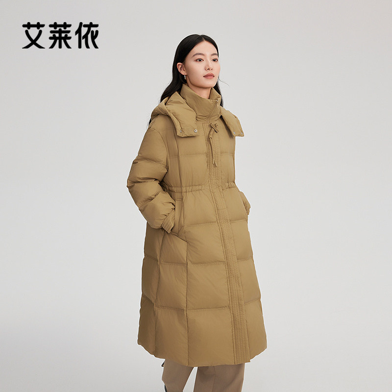 艾莱依长款羽绒服女新款可脱卸连帽大衣休闲保暖通勤收腰休闲外套