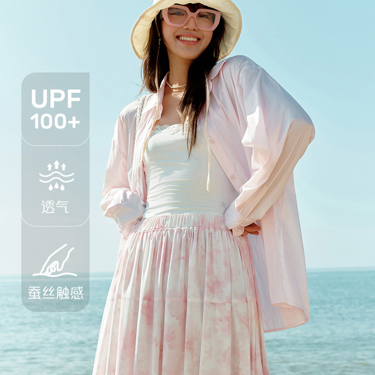 艾莱依防晒衬衣甜美绑带设计上衣
