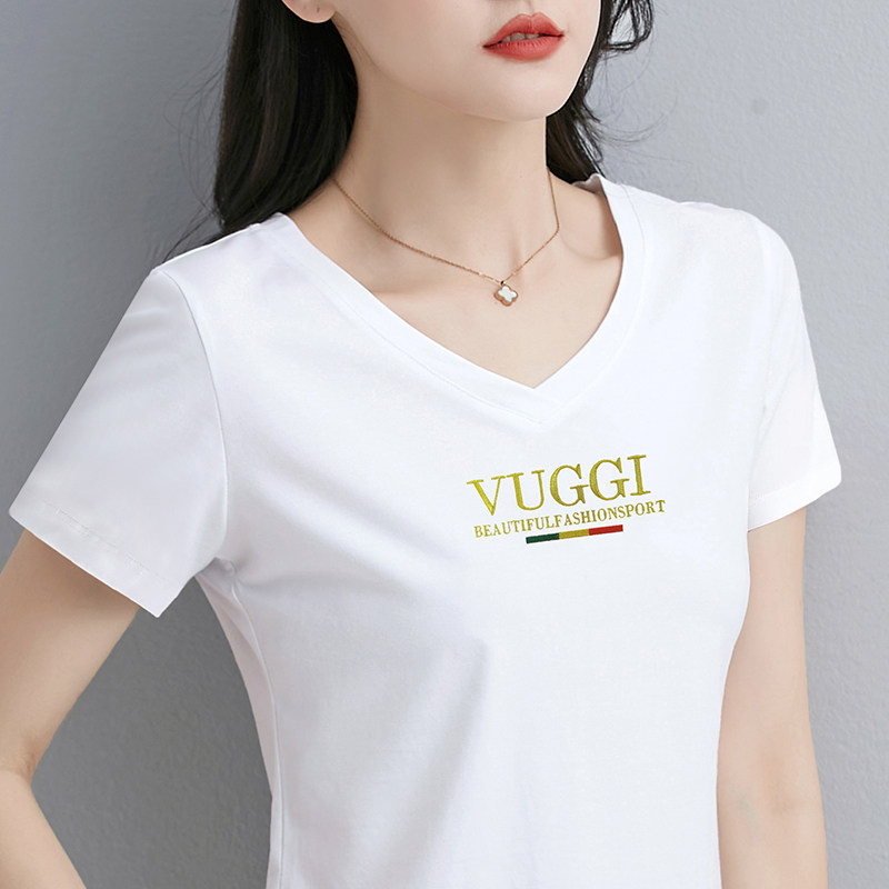 白色v领短袖t恤女短款卡腰小衫
