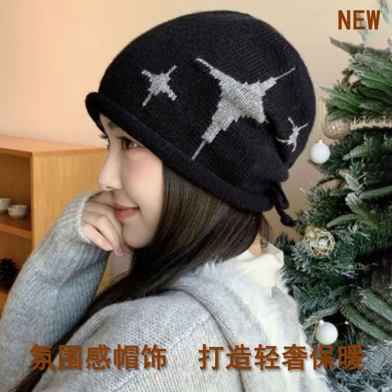 欧美外贸秋冬套头帽子抽绳绑带堆堆帽韩版包头帽甜酷百搭冷帽 hat