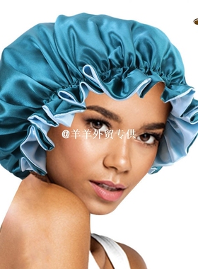 双层色丁花边睡帽非洲加大号圆帽民族包头帽卷发帽女SATIN BONNET