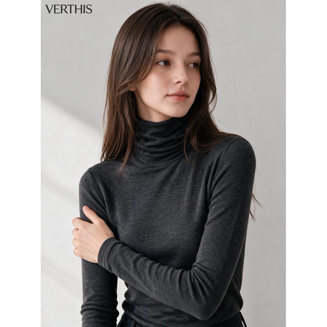 极简风针织衫女长袖百搭修身打底衫内搭外穿半高领毛衣100%羊毛衫
