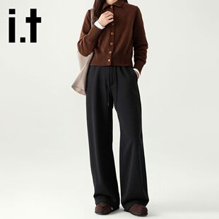 it:CHOCOOLATE秋冬加绒卫裤女宽松直筒显瘦阔腿裤子休闲运动长裤