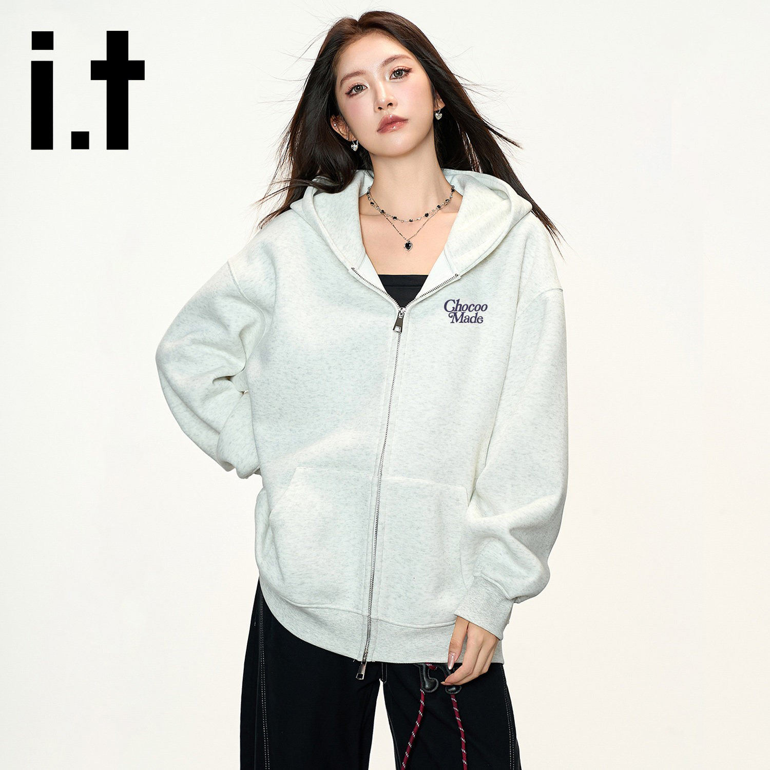 it:CHOCOOLATE重磅连帽拉链开衫薄款卫衣男女美式宽松情侣外套潮