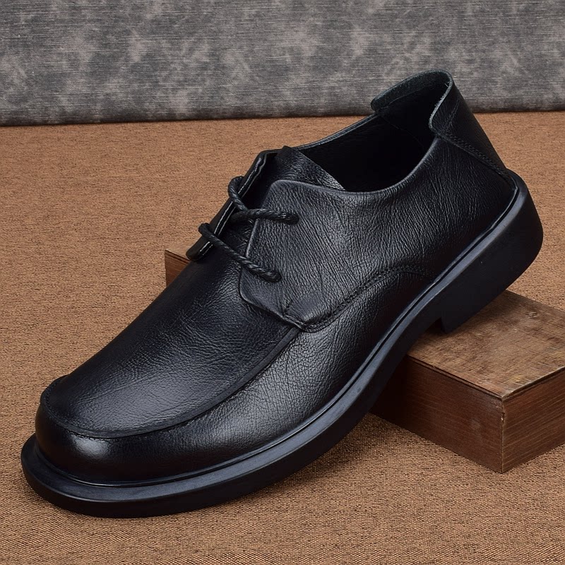 男鞋春季2023新款透气休闲鞋子软底英伦商务正装男士大头皮鞋真皮