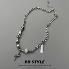 PDSTYLE 环绕十字星猫眼石不规则项链男女小众设计ins高级感配饰