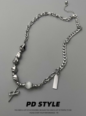 PDSTYLE 环绕十字星猫眼石不规则项链男女小众设计ins高级感配饰