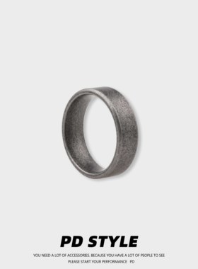 PDSTYLE 美式做旧平面戒指男女生复古潮流哑光古银色钛钢不掉色潮