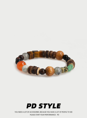 PDSTYLE 民族风手工彩色琉璃串珠小众手链男女生椰壳弹力绳手串潮