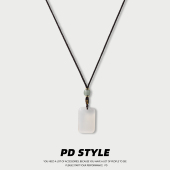PDSTYLE 民族风天然白玉髓无事牌方块编织绳项链男女生情侣配饰品