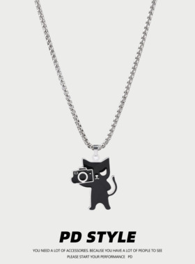 PDSTYLE 百搭拍照相机黑猫项链男女生可爱情侣小众设计吊坠饰品潮