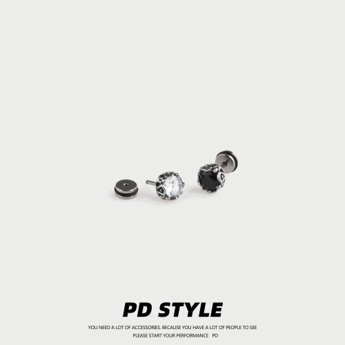 PDSTYLE美式黑白锆石单钻耳钉