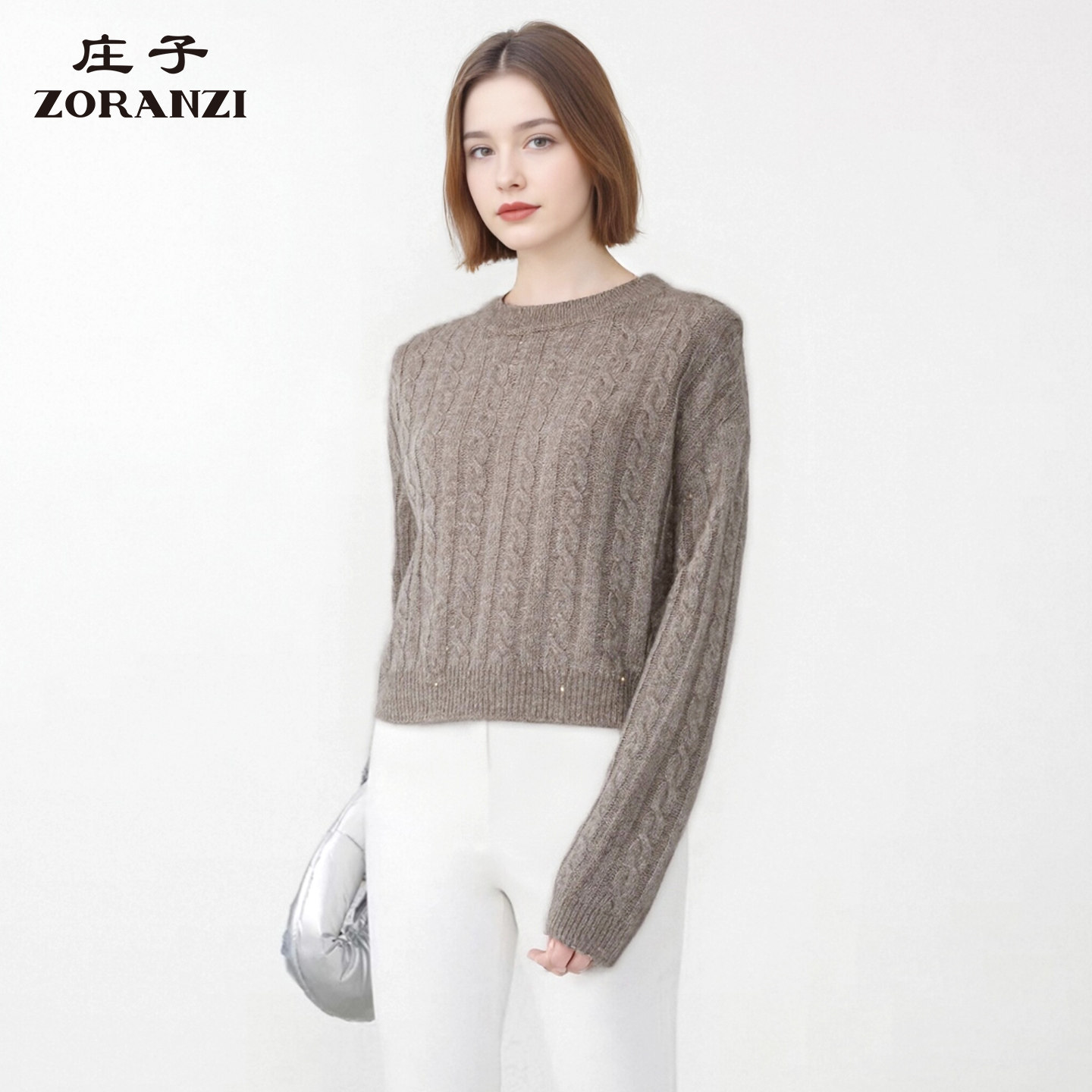 ZORANZI 庄子女装圆领套头毛衣女秋冬季亮片针织打底衫WKU3632D