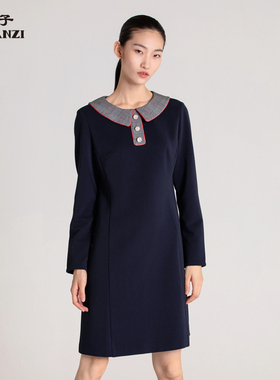 ZORANZI庄子女气质通勤秋冬A字裙中长连衣裙荷叶领裙子WDM33131