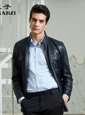 ZORANZI绵羊皮皮衣庄子男春秋商务休闲立领夹克短款外套LMA17797