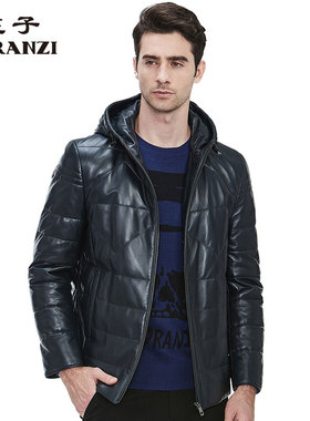 ZORANZI绵羊皮庄子男冬季休闲百搭短款连帽皮衣皮羽绒服LMQ16811