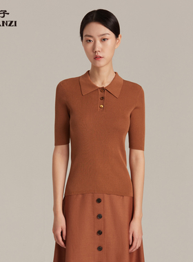 ZORANZI庄子春夏POLO领套头修身半袖针织衫女短袖上衣WKR13377