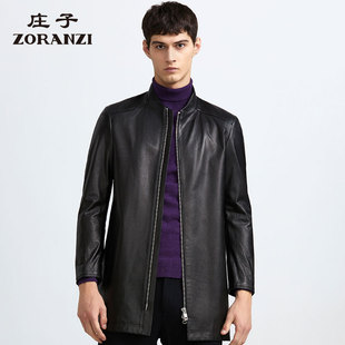 型立领简约拉链真皮皮衣LMR16738 修身 ZORANZI庄子春秋男装 中长款