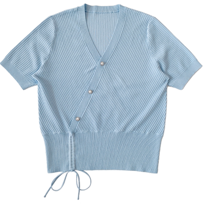 庄子女装夏季V领短袖针织上衣