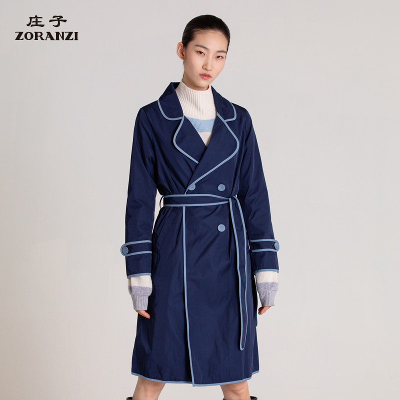 庄子长袖直筒通勤双排扣风衣