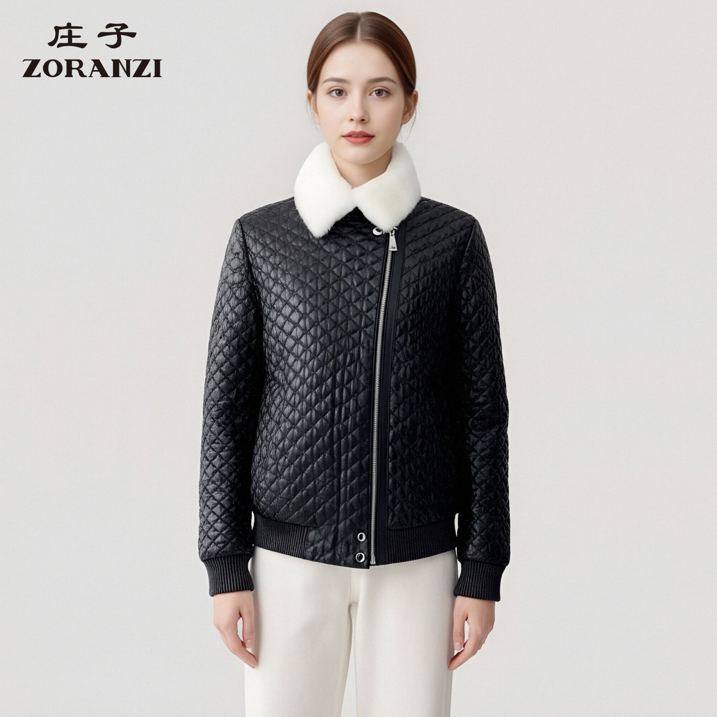 ZORANZI 庄子女装秋冬绵羊皮可拆卸羊剪绒毛领皮衣女外套LWOC9039